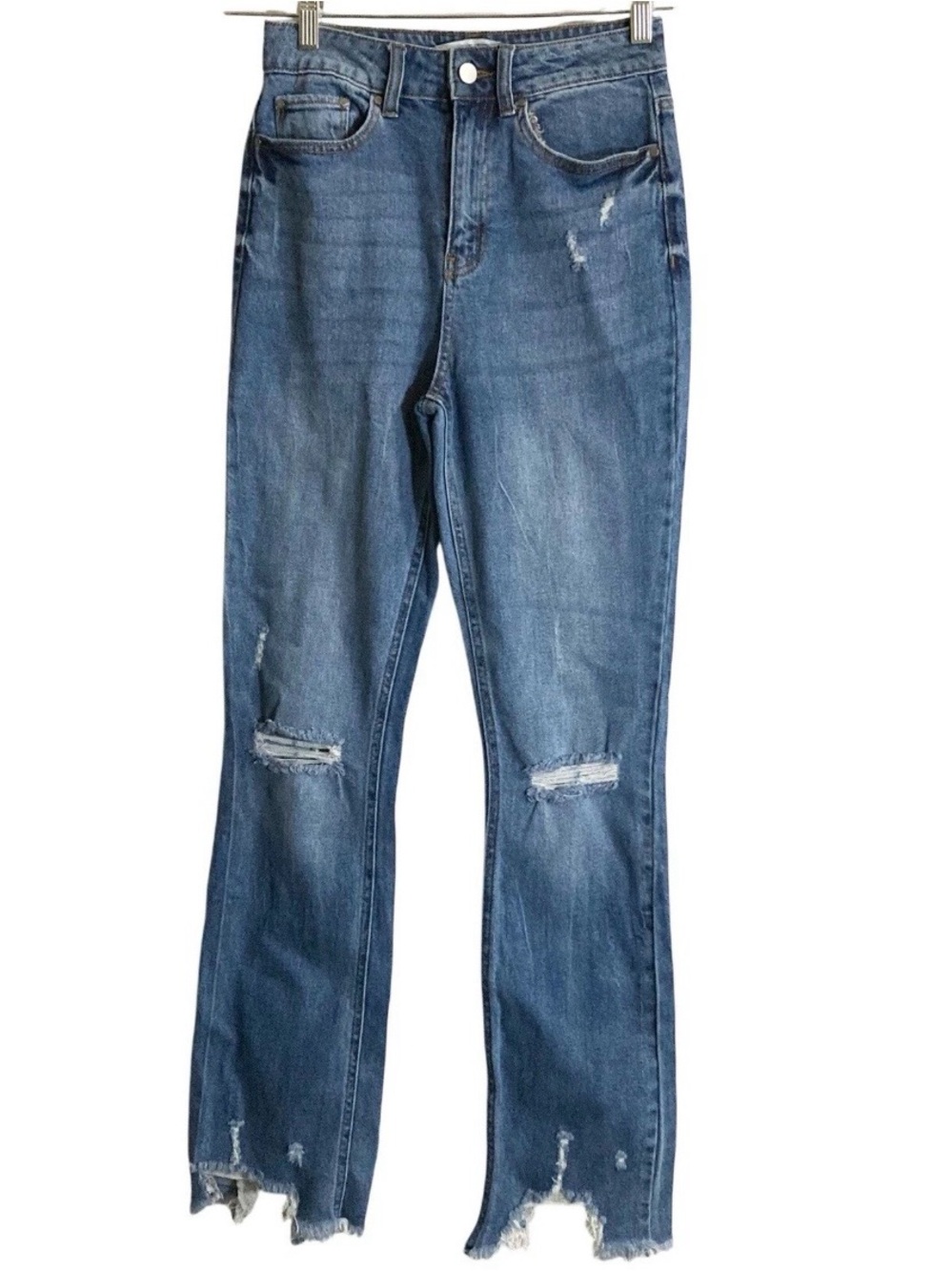 Tinseltown Jeans 5 Juniors (26x30) Hi-Rise Flare Distress Ripped Fray Stretch
